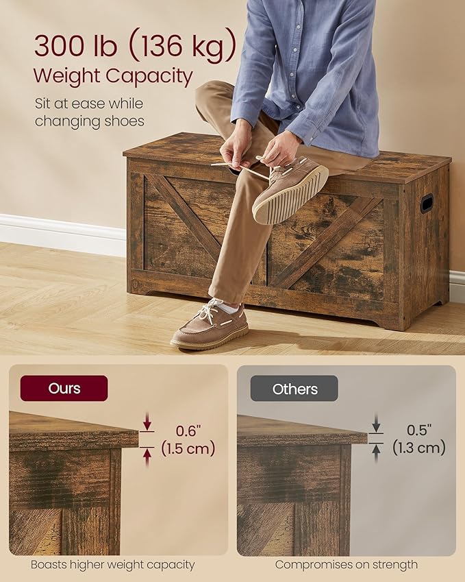 VASAGLE Storage Chest, Storage Trunk with 2 Safety Hinges, Storage Bench, Sho...