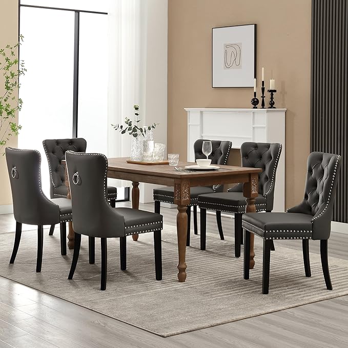 KCC Faux Leather Dining Chairs Set of 4, Upholstered High-end Tufted Dining R...