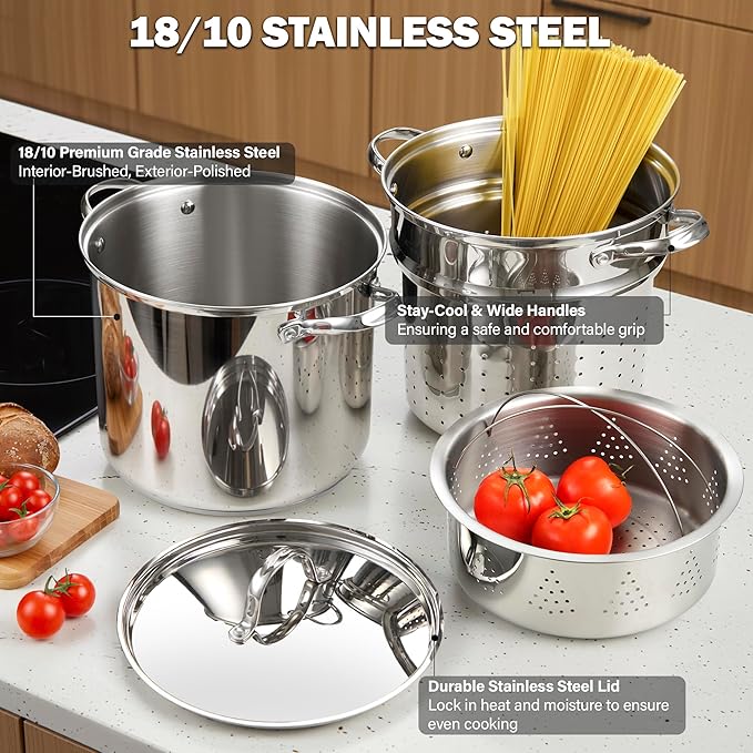 Cooks Standard Pasta Pot 18/10 Stainless Steel 12 Quart, Spaghetti Cooker
