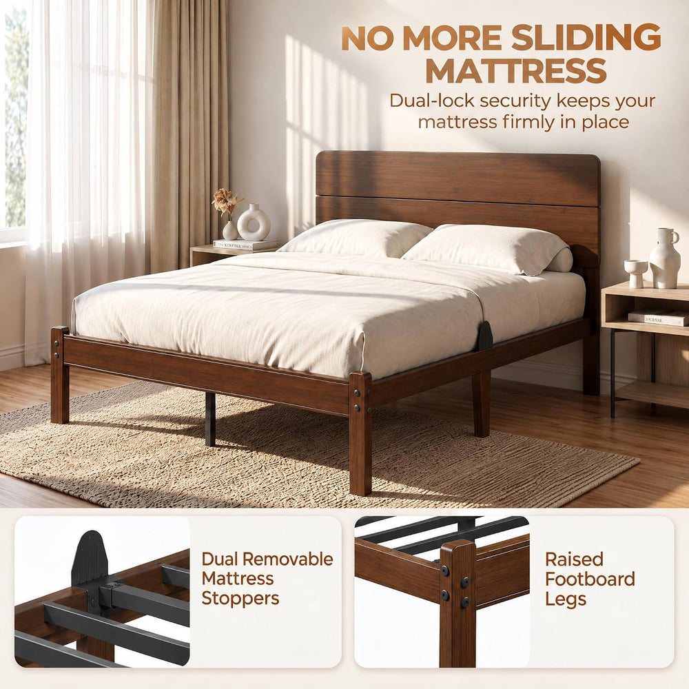 14" Solid Bamboo Wood King Size Platform Bed Frame with Headboard