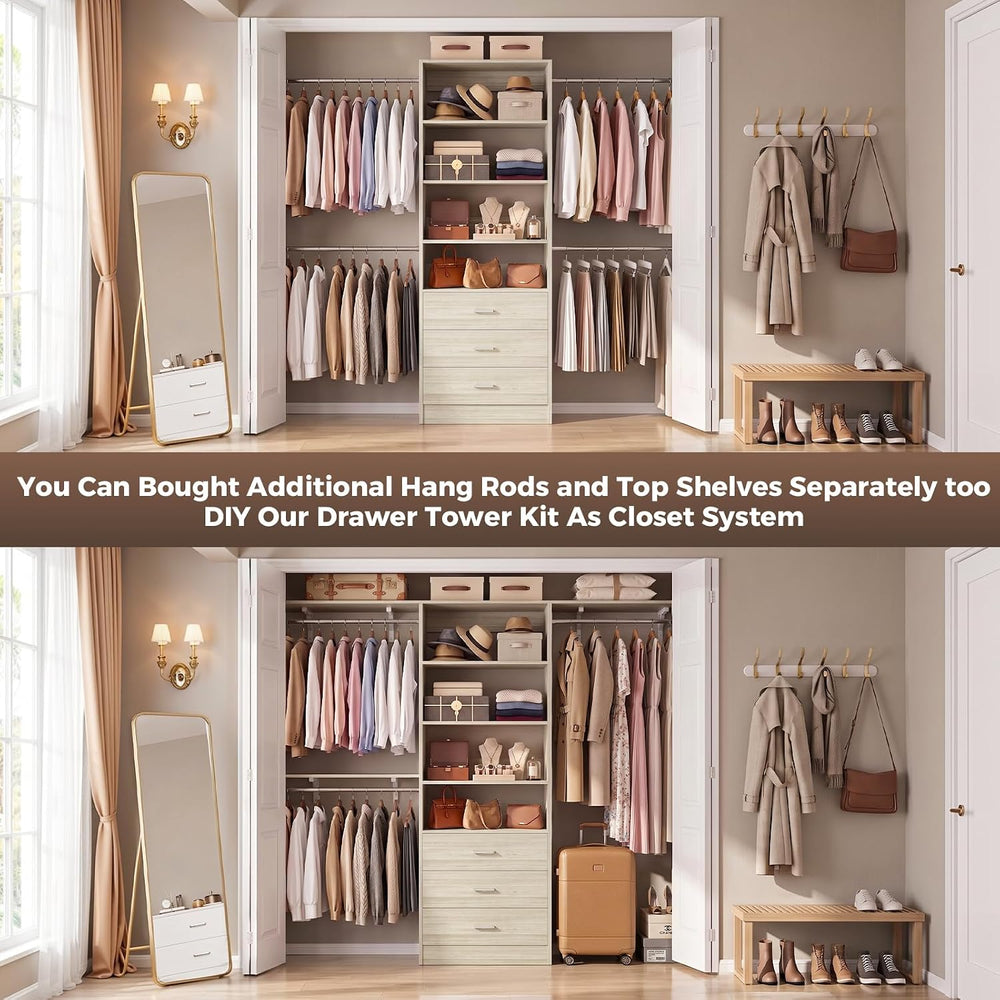 Aheaplus Closet Drawers Organizer System, 1.77FT Wood Closet System with 3 Dr...