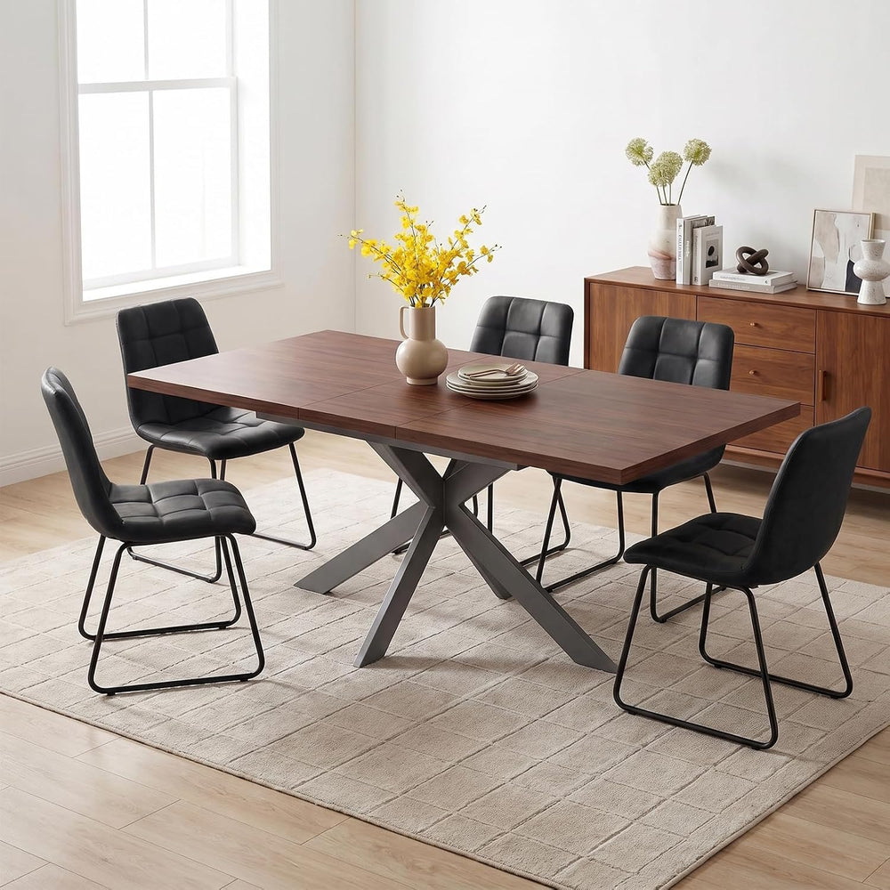 Extendable Dining Table Set for 6–8 People, Modern Walnut Rectangular Dining ...