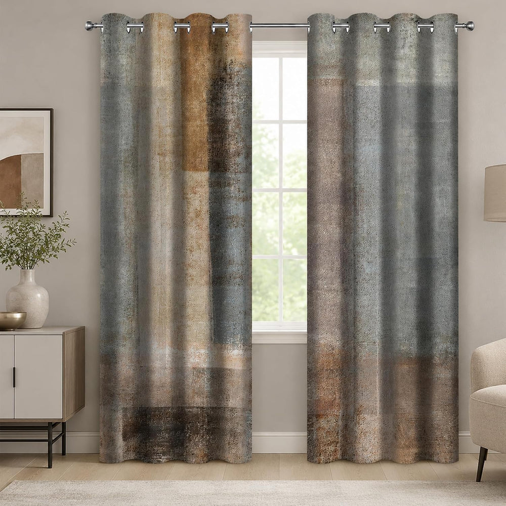 Moonslim Brown Gray Blackout Curtains, Grey Rustic Abstract Rustic Farmhouse ...