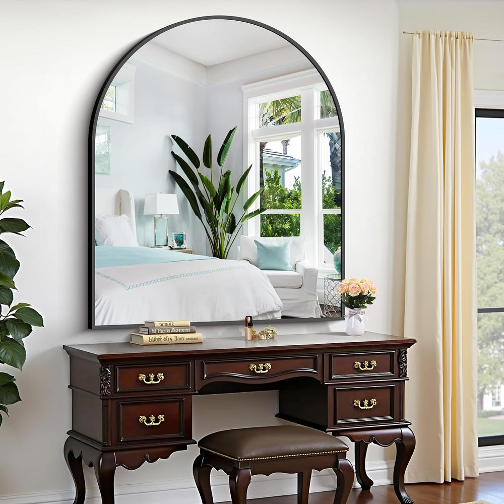 CIRCUMI Arched Wall Mirror, 40"x48" Black Arched Mirror for Entrywa...