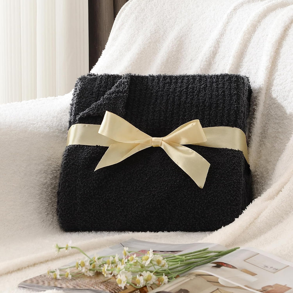 Knitted Dark Grey Black Throw Twin Size Blanket Polyester Soft Fleece Blanket...