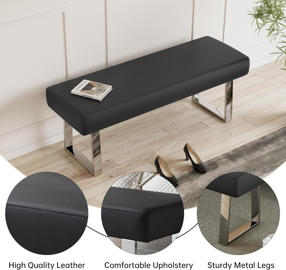 JIEXI 45.3" Indoor PU Leather Upholstered Footstool Bench with Metal Legs