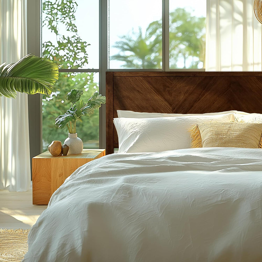Acacia Alander Bed Frame with Headboard Bed Frame Queen Size Solid Wood Platf...