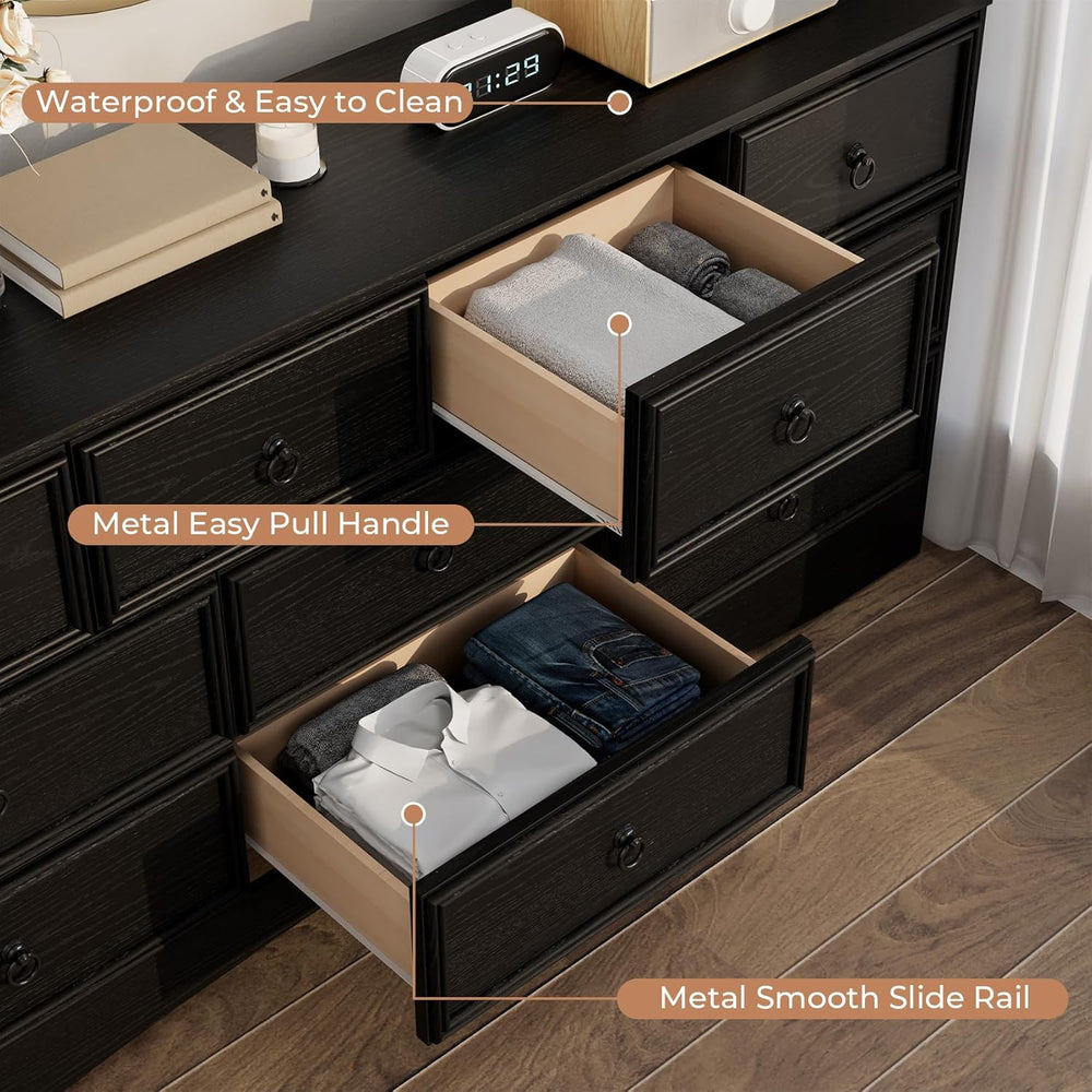 Farmhouse 10 Drawer Dresser for Bedroom – 63'' Long Dresser Wood Ches...