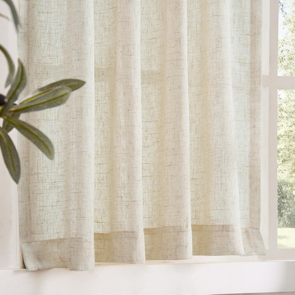 jinchan Tier Curtains Pinch Pleated 38x45 2 Panels Crude Linen