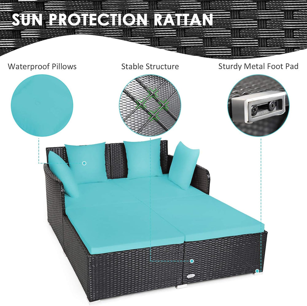 Tangkula Outdoor Rattan Daybed, Sunbed Wicker Furniture w/Spacious Seat, Upho...