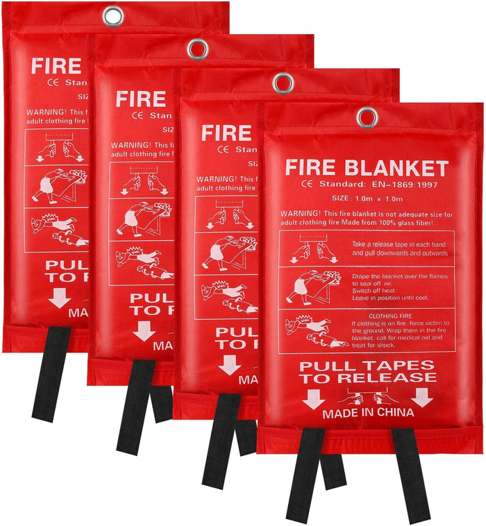 Emergency Fire Blanket for Home and Kitchen - 4 Pack 3.3ft x 3.3ft Fiberglass Fireproof Blankets Extinguisher Suppression Flame Heat Retardant Survival Safety Cover