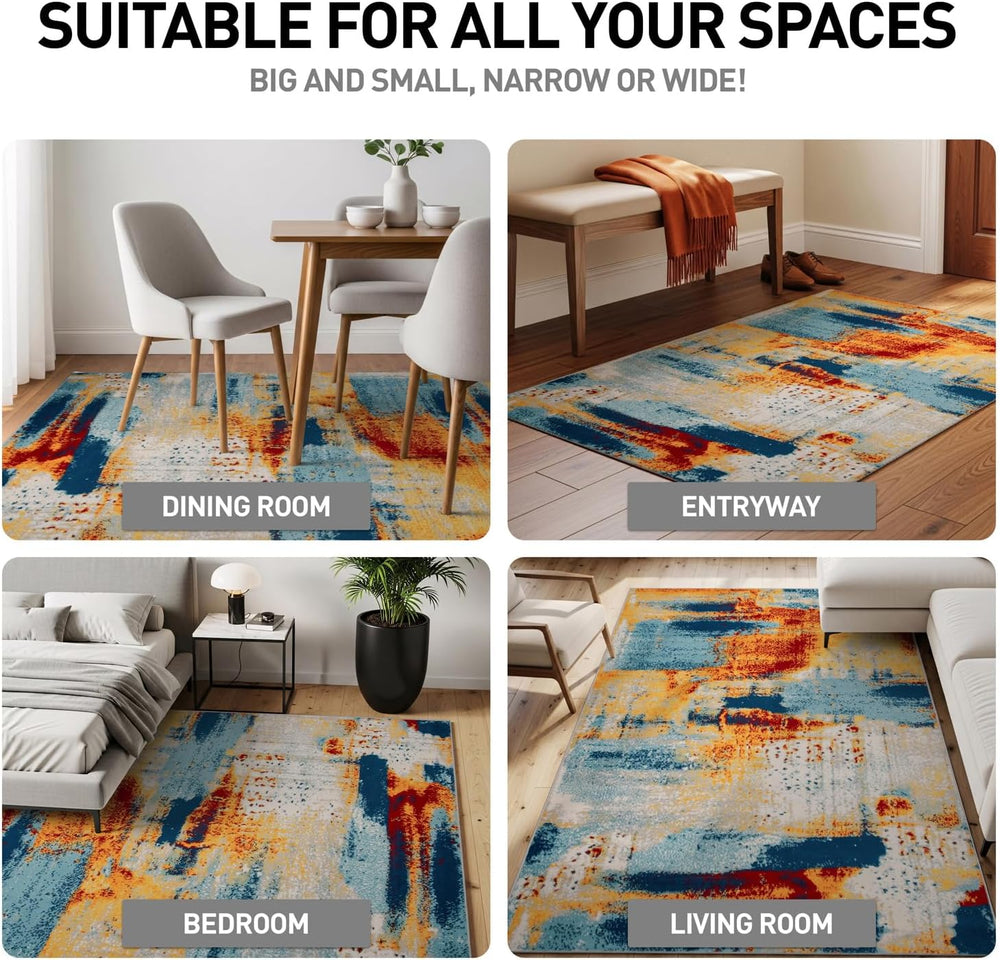 Rugshop Abstract Fade-Resistant Living Room Area Rug Multi 7'10" x 1...