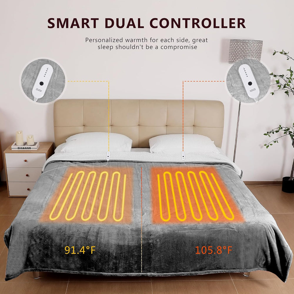 ESTINGO Electric Blanket Queen Size, Queen Heated Blanket Dual Control