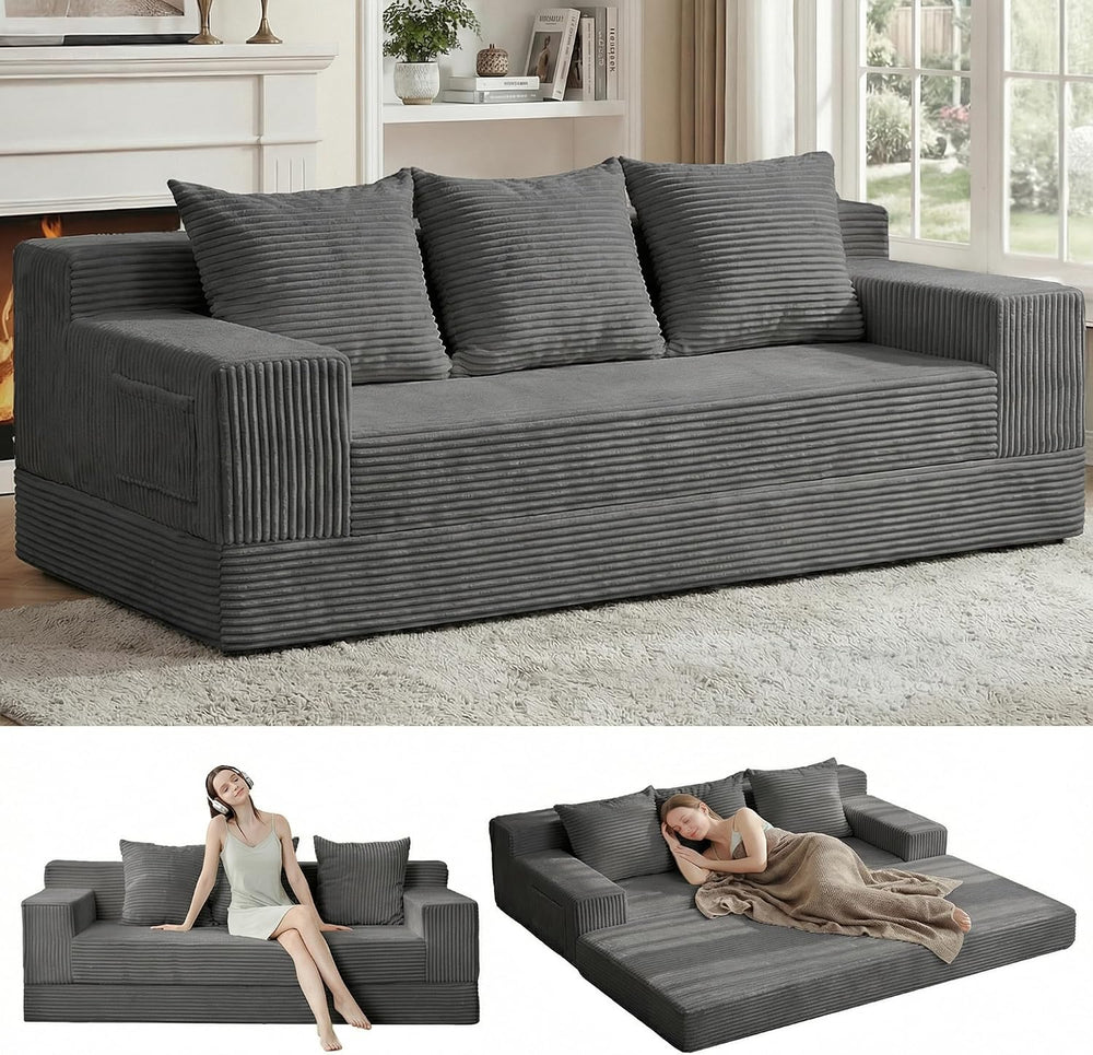 Erament 3 Seater Boneless Couch Sofa Bed, 78'' Corduroy Oversized Lov...