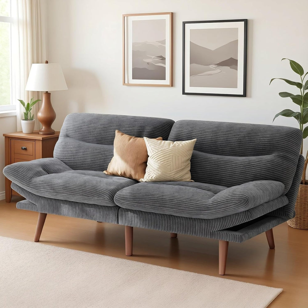 Marsail 66.02" Futon Sofa Bed, Small Convertible Sleeper Couch, Grey