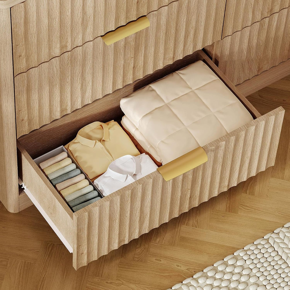 Fluted 6 Drawer Dresser for Bedroom, Wide Modern Chest of Drawers with Metal ...
