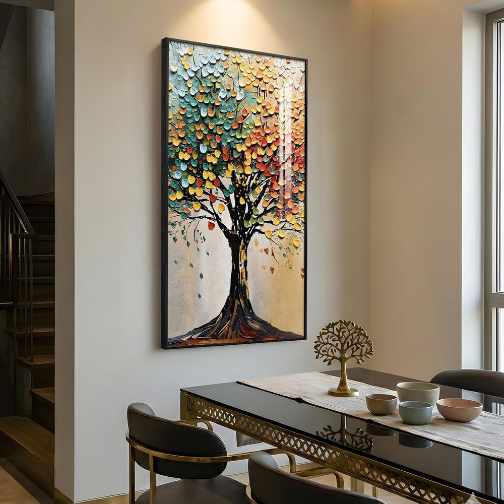 Large Framed Vertical Tree of Life Wall Art for Living Room, 30x60 In
