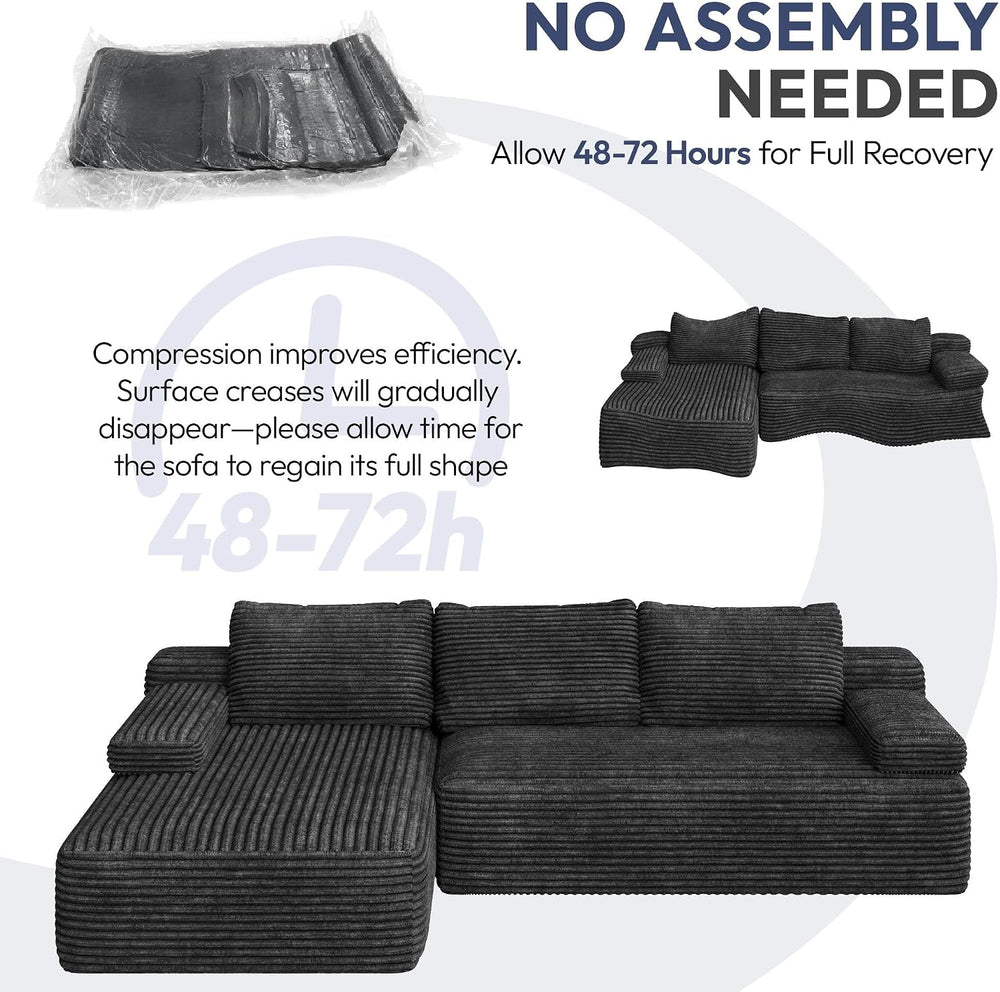 Yaheetech 110" Sectional Sofa Boneless Couch with Chaise, Dark Gray