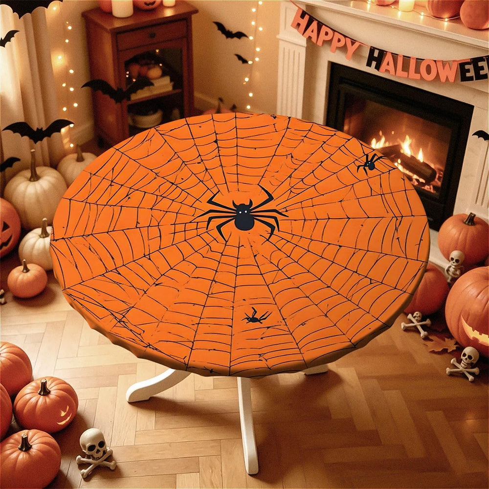 60 Inch Fall Round Waterproof Tablecloth for Dinner, Halloween Fitted Round T...