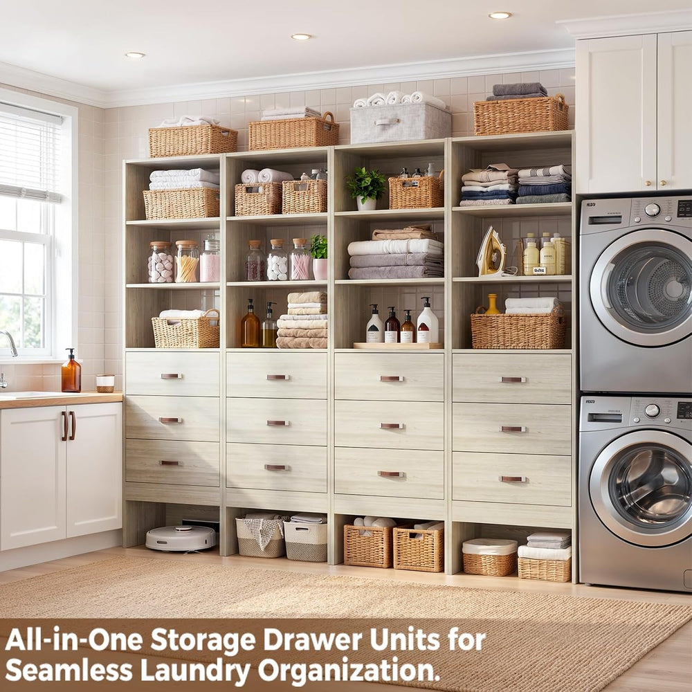 Freestanding 7FT Closet System with Leather Handles Set of 4 White Oak