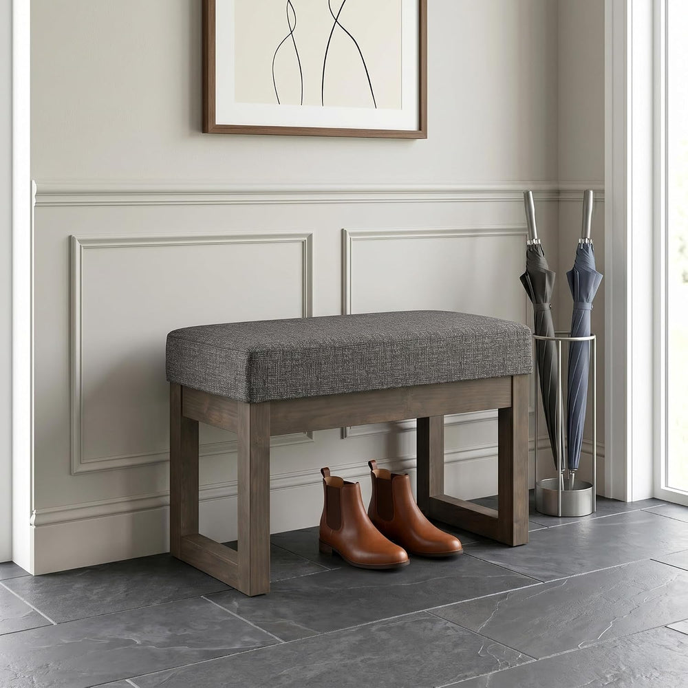 SIMPLIHOME Milltown 27" Wide Tweed Rectangle Ottoman in Ebony