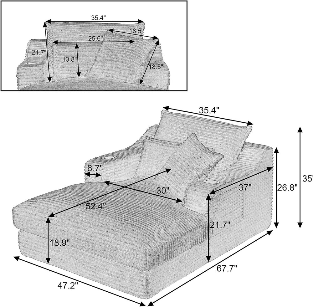 47.2"Oversized Chaise Lounge Chair Indoor,Corduroy Boneless Reading Chai...