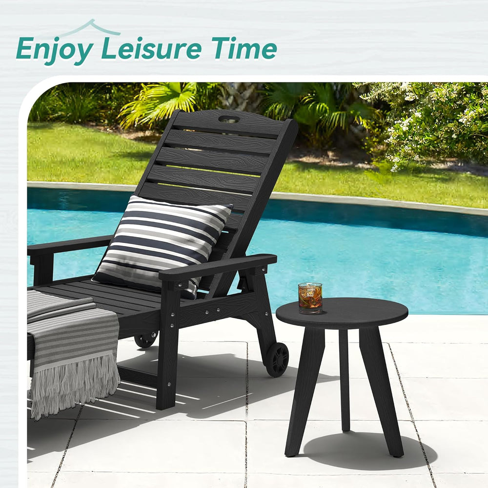 HDPS Outdoor Side Table, Small Round End Table for Outdoor, Black | Outdoor R...