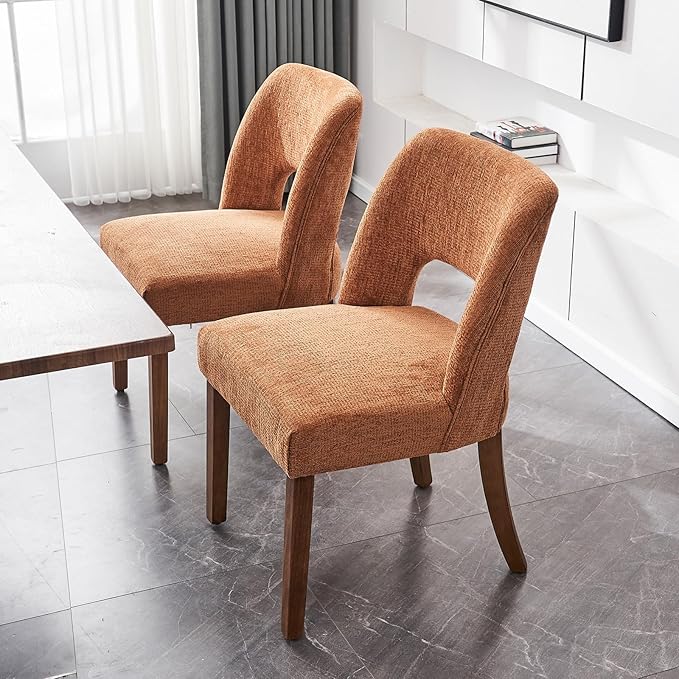 VKNOW Wooden Dining Chairs Set of 2, Modern Fabric Upholstered Dining Room Ch...