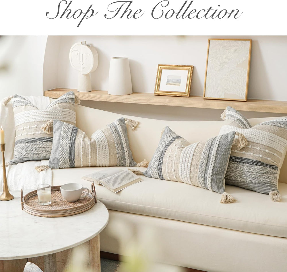 BlissBlush Gray Boho Lumbar Throw Pillow Cover 14x36 Grey Accent Long Body Lu...