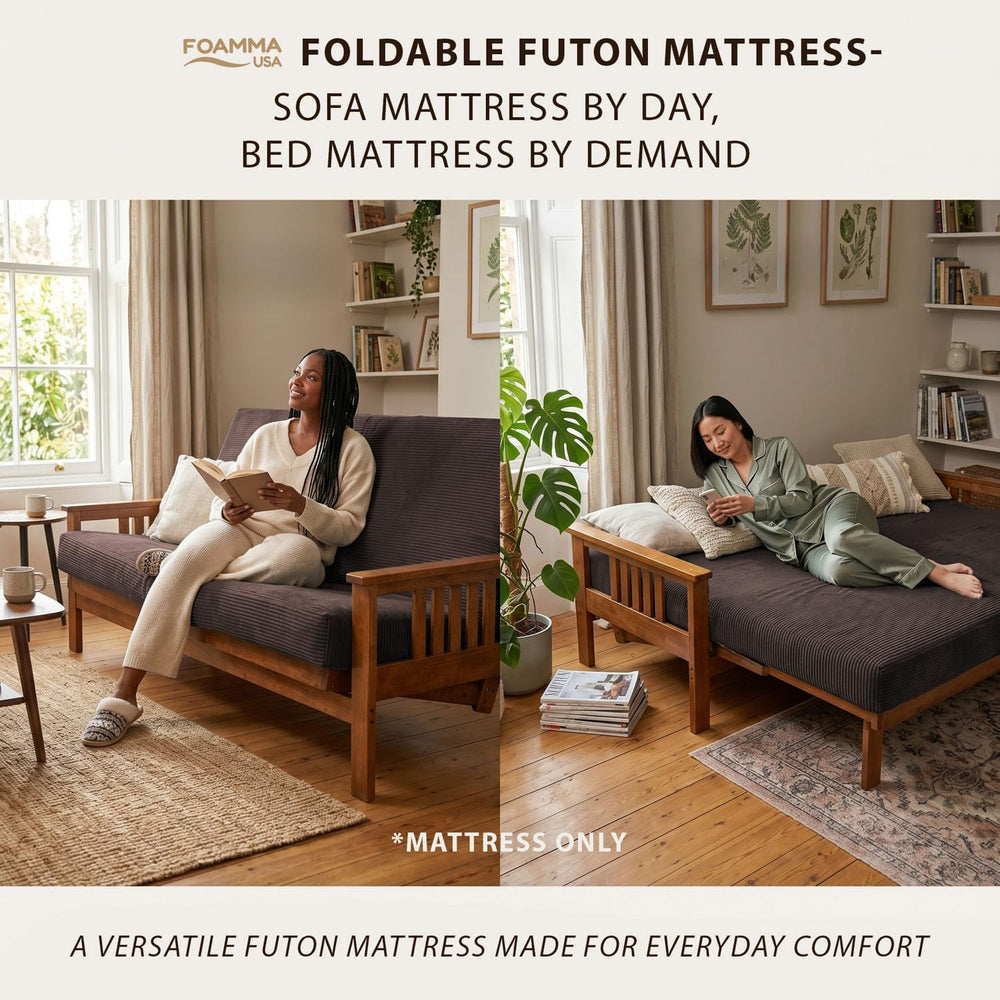 FoammaUSA Premium Corduroy Futon Couch Mattress โ Made in USA 6-Inch Memory F...