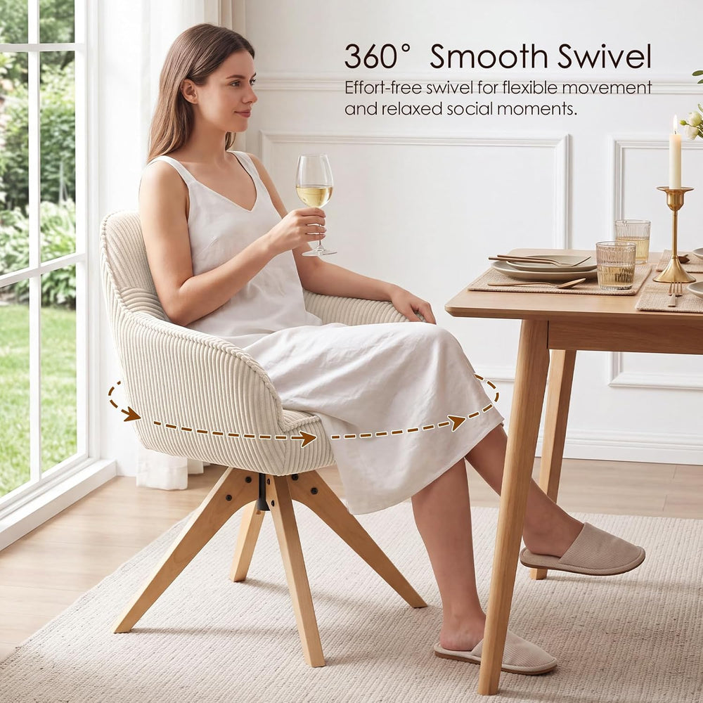 Furniliving Swivel Dining Chairs Set of 2, Mid Century Modern Corduroy Swivel...