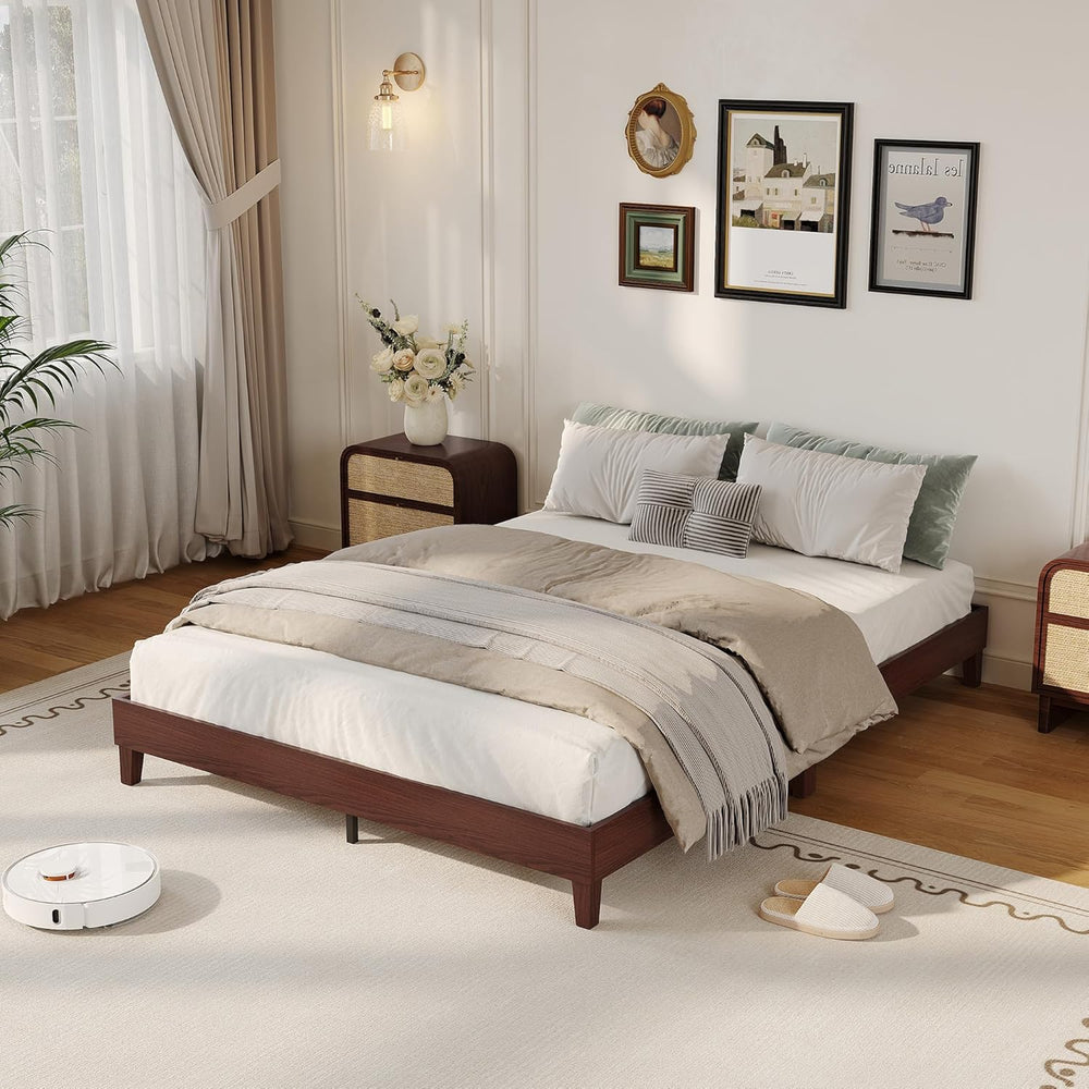 IDEALHOUSE Full Size Bed Frame,9 Inch Natural Sturdy Wood Platform Bed