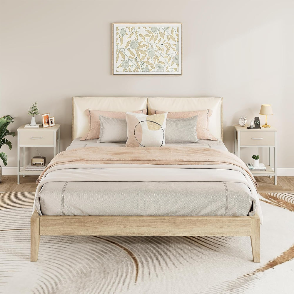 Vagusicc Nightstand with Charging Station, End Table with Fabric Drawer, Smal...