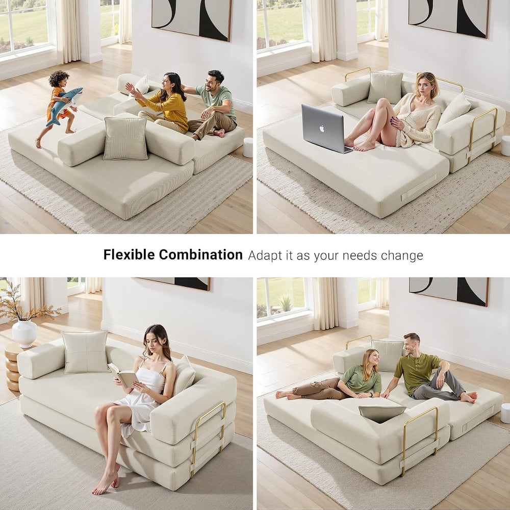79" Convertible Sleeper Sofa Bed, Corduroy Folding Sofa Bed with Fixed-S...