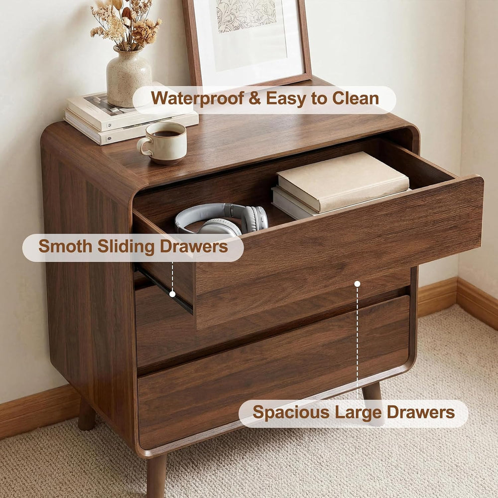 Nasonet 3 Drawer Dresser for Bedroom, Mid Century Modern Chest of Drawers, Cu...