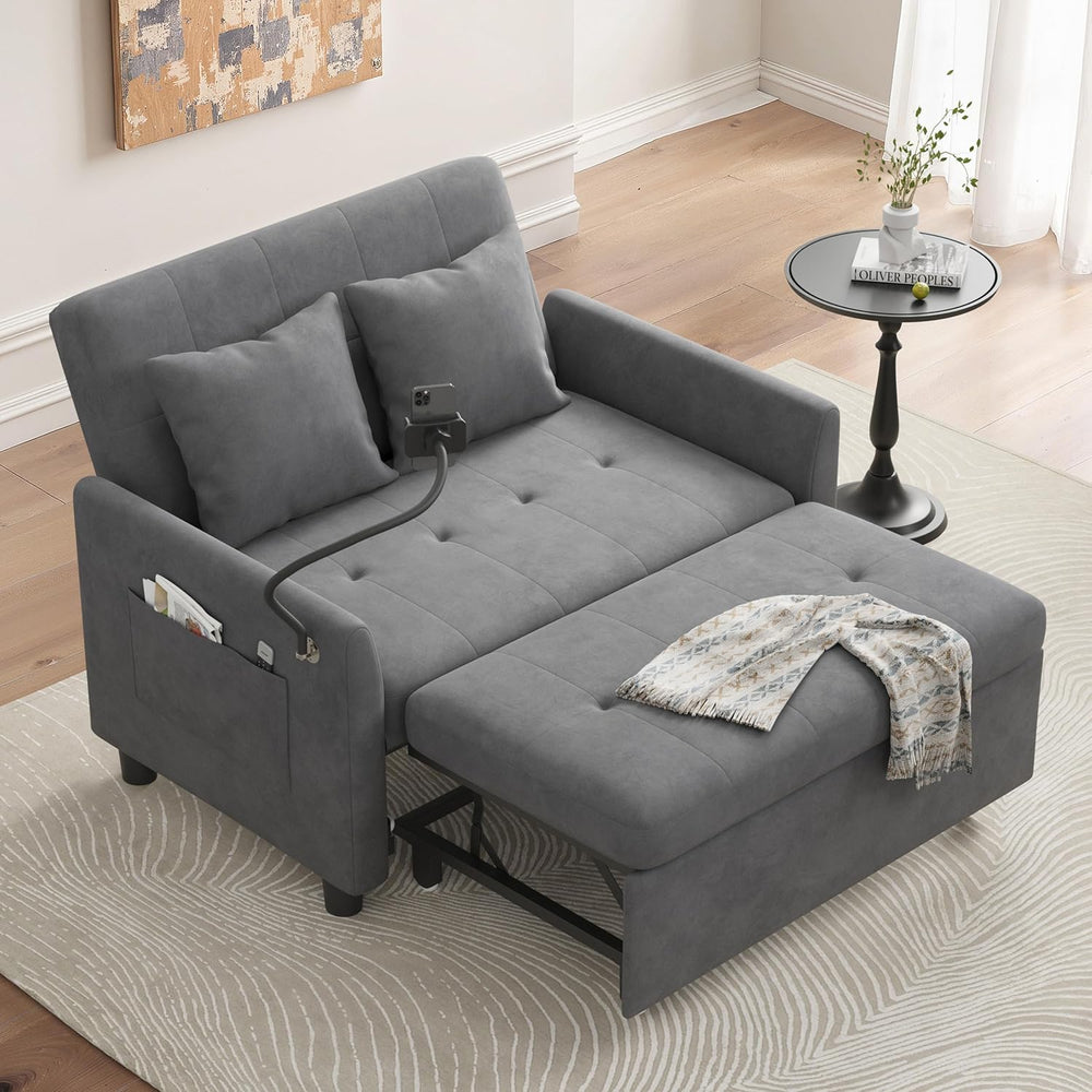 3 in 1 Convertible Pull Out Sleeper Couch Sofa Bed, Grey