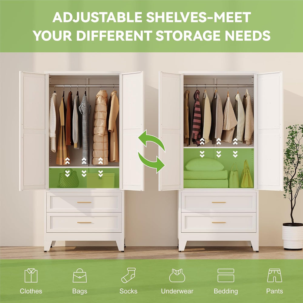Baborokic Metal Wardrobe Cabinet with Hanging Rod,71" Armoire Wardrobe C...