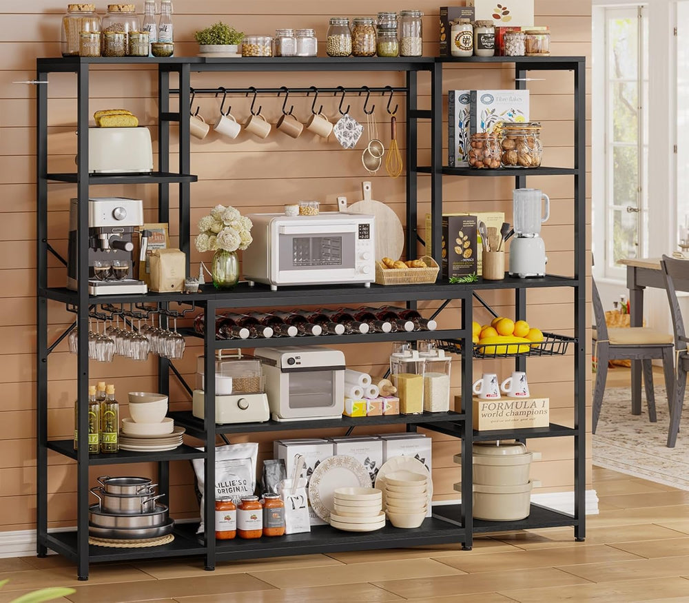 62.4in Large Bakers Rack with Power Outlet, Wide Kitchen Microwave Stand with...