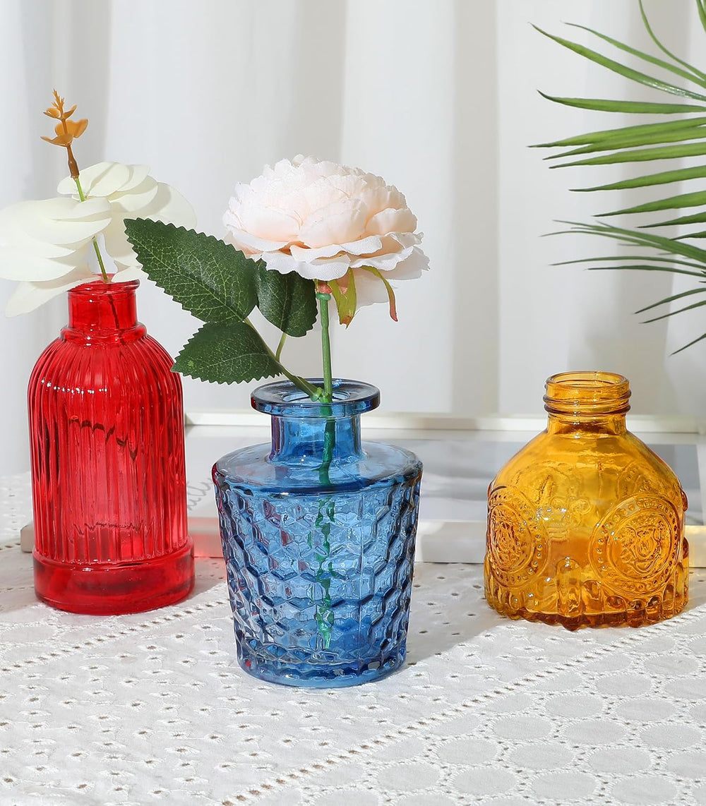 Set of 30 Colorful Glass Bud Vases Small Textured Flower Vases