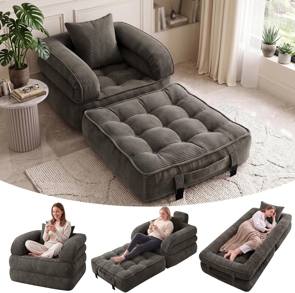 Convertible Sofa Bed, 3-in-1 Folding Sleeper Chair Bed with Pillow