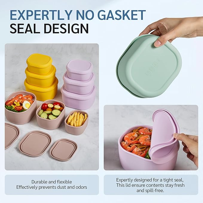 ISSEVE 12Pcs/Set Nesting Silicone Food Storage Containers