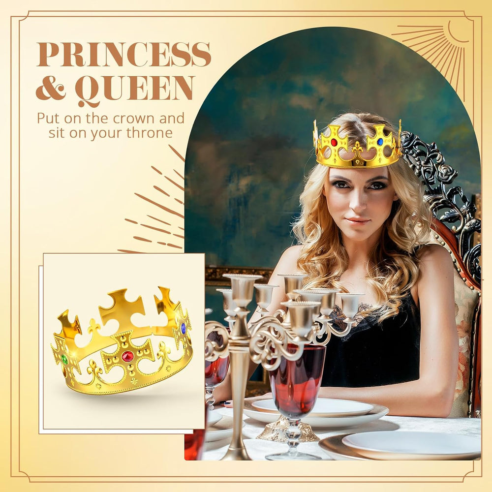 Quelay 24 Pcs Halloween Plastic Gold King Crowns Bulk
