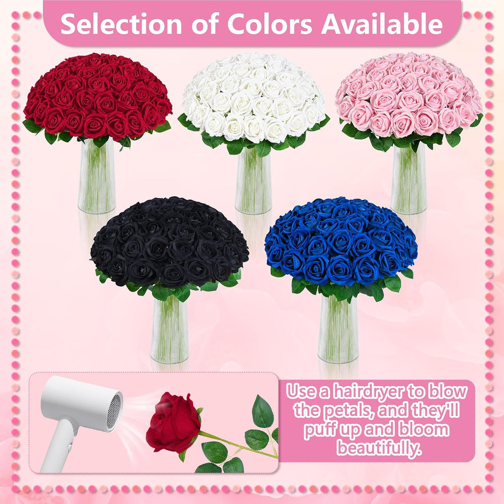 50Pcs Black Roses Artificial Flowers, Real Touch Velvet Fake Roses Bouquet