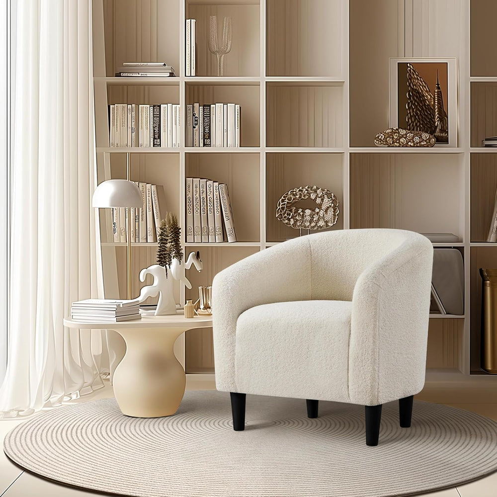 Yaheetech Accent Barrel Chair, Boucle Fabric Club Chair, Furry Sherpa Elegant...