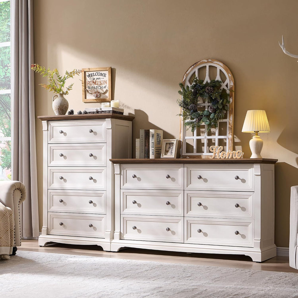 T4TREAM Farmhouse 6 Drawers Dresser for Bedroom, 54" Wide Wooden Chests