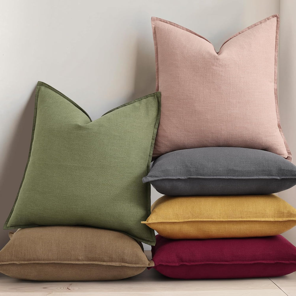 decorUhome Fall Olive Green Linen Throw Pillow Covers 20x20 Set of 2