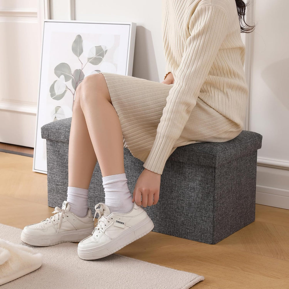 Storage Ottoman Bench Foldable Seat Footrest Shoe Bench End of Bed Storage wi...