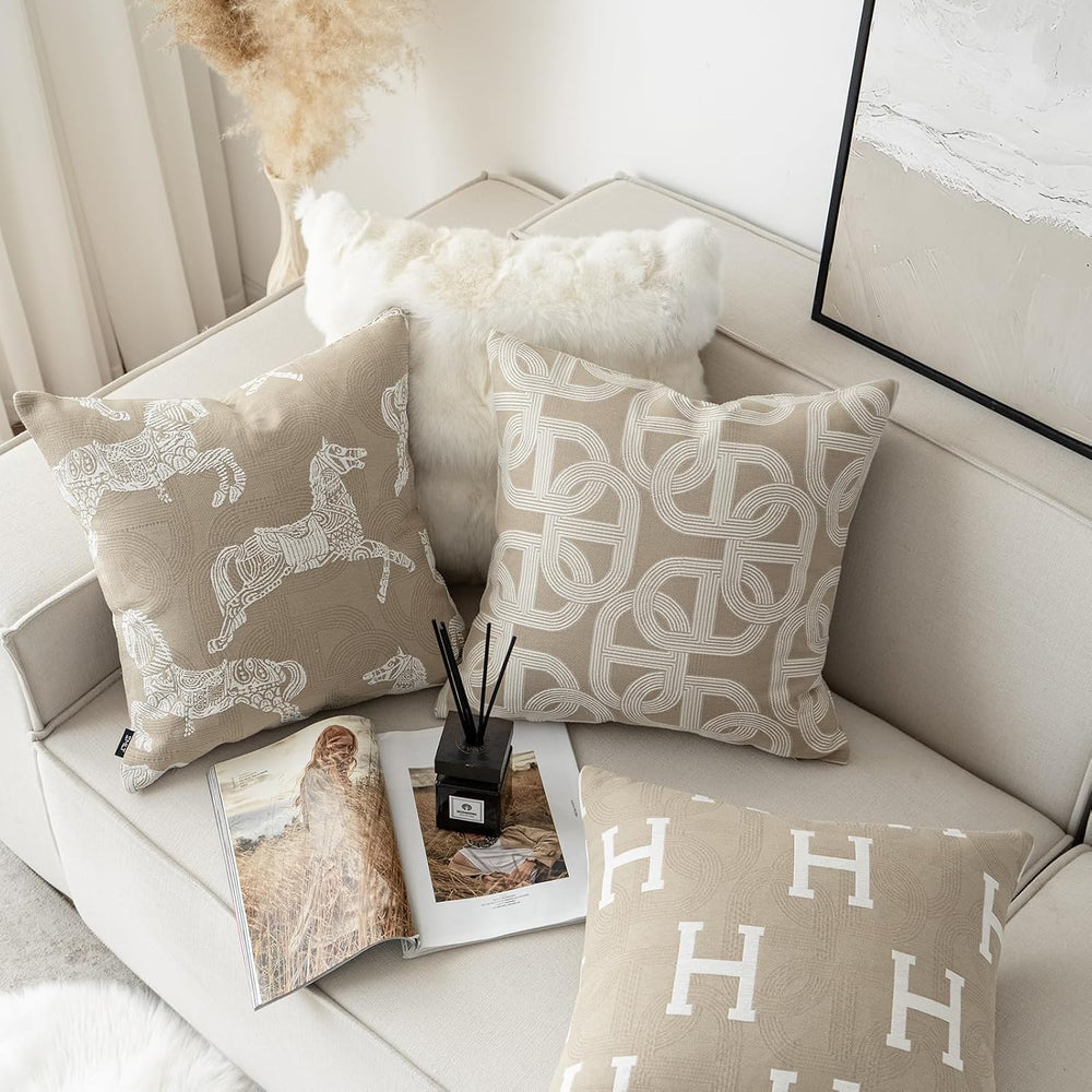 Croker Horse 18x18'' Inches Throw Pillow Cushion Cover - Beige Royal ...