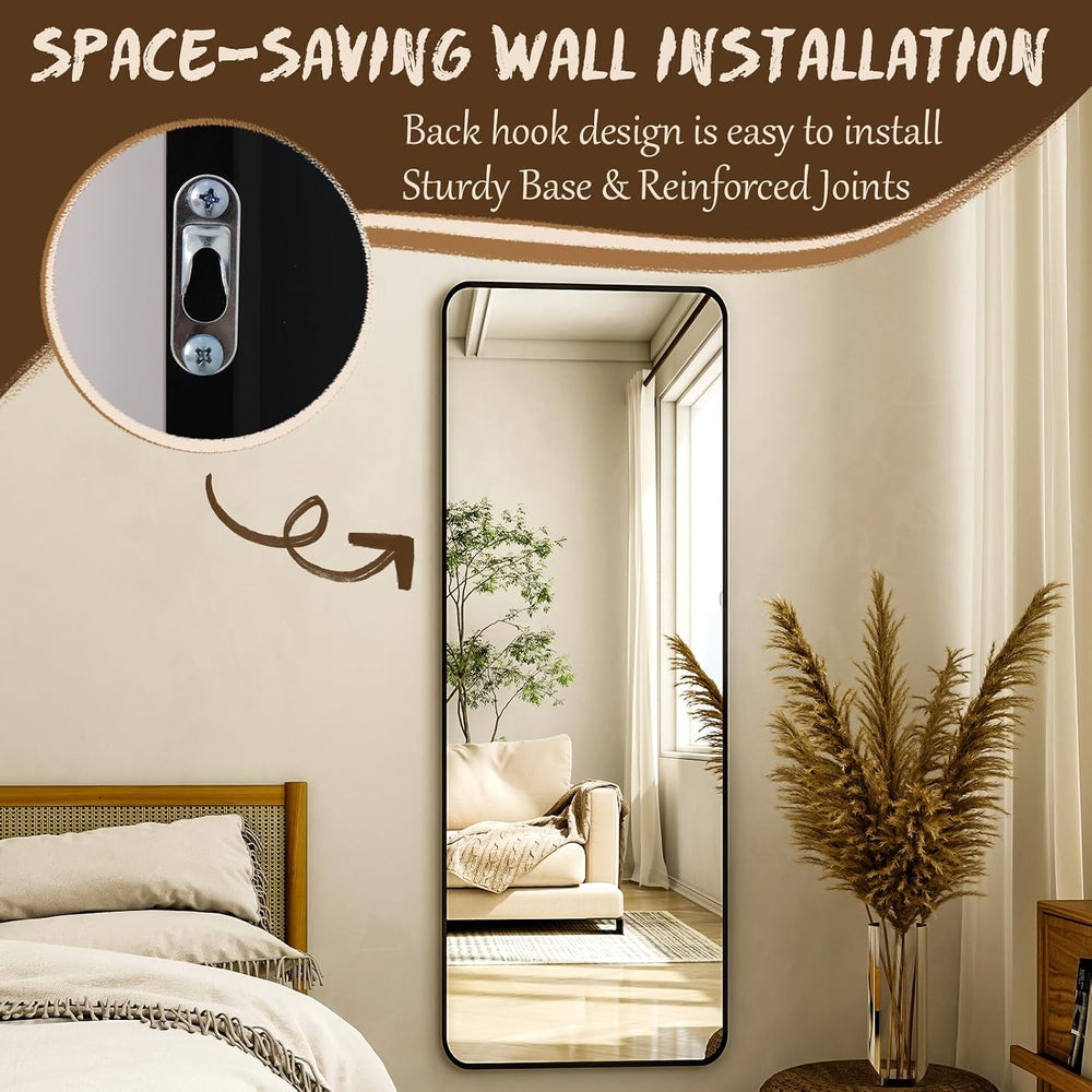 XRAMFY 56"x21" Floor Full Length Mirror Standing Full Body Rounded ...