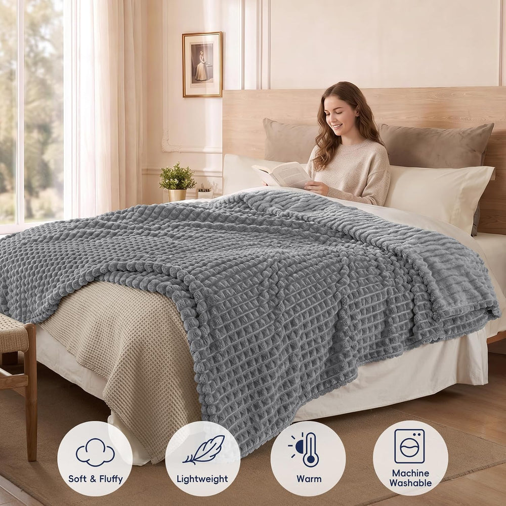 PHF Luxury Soft Fleece Blanket Queen Size for Bed No-Shed Grey 90"x90"